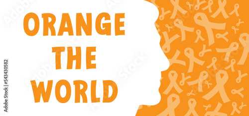 Orange the world, November 25 Awareness symbol. International day for the elimination of stop violence against women and girls. Physical or sexual violence. Prevention vector banner. White ribbon sign