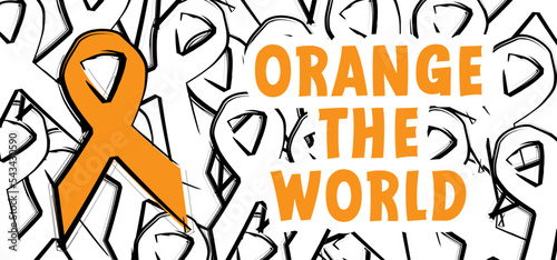 Orange the world, November 25 Awareness symbol. International day for the elimination of stop violence against women and girls. Physical or sexual violence. Prevention vector banner. White ribbon sign