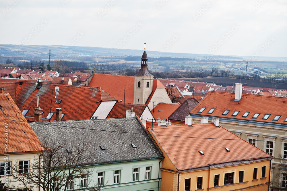 Fototapeta premium Mikulov city in South Moravia, Czech Republic. View of red roof tiles in autumn.