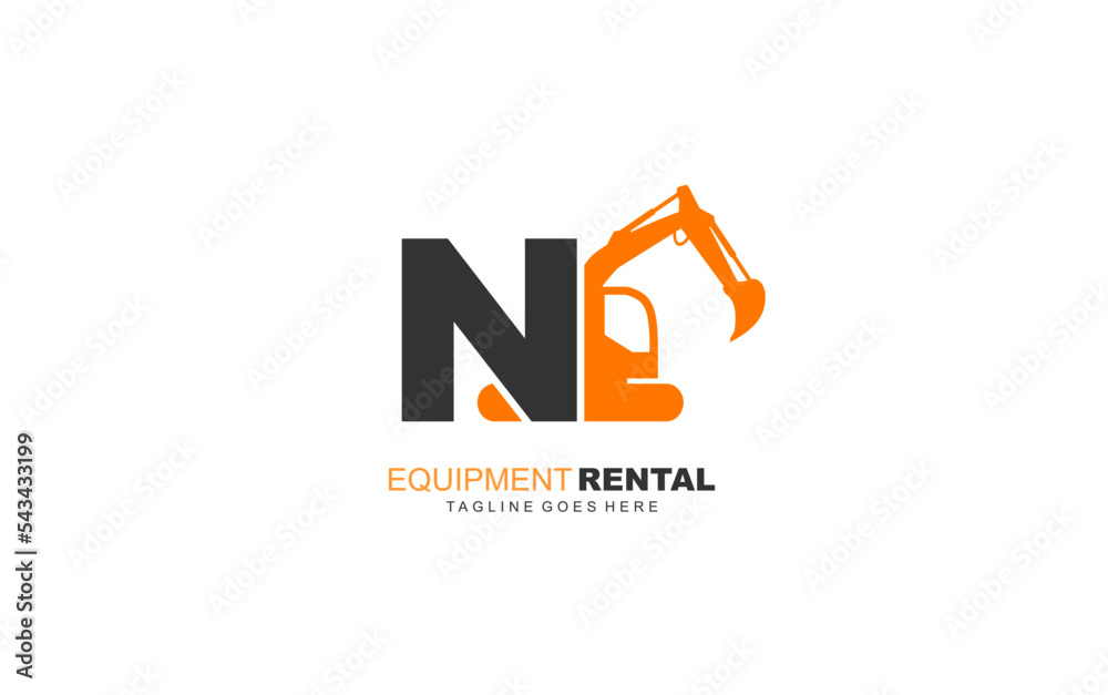 N logo excavator for construction company. Heavy equipment template vector illustration for your brand.