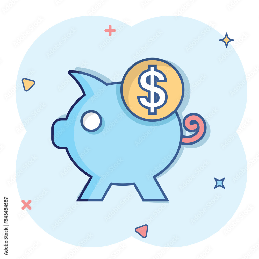 Money box icon in comic style. Pig container cartoon vector illustration on white isolated background. Piggy bank splash effect business concept. Money box icon in comic style. Pig container cartoon vector illustration on white isolated background. Piggy bank splash effect business concept.