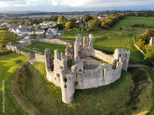 Aerial of the ruins of the Coity castle in South Wales. photo