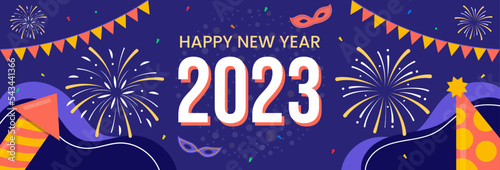 Fotobehang happy new year 2023 horizontal banner template vector illustration design