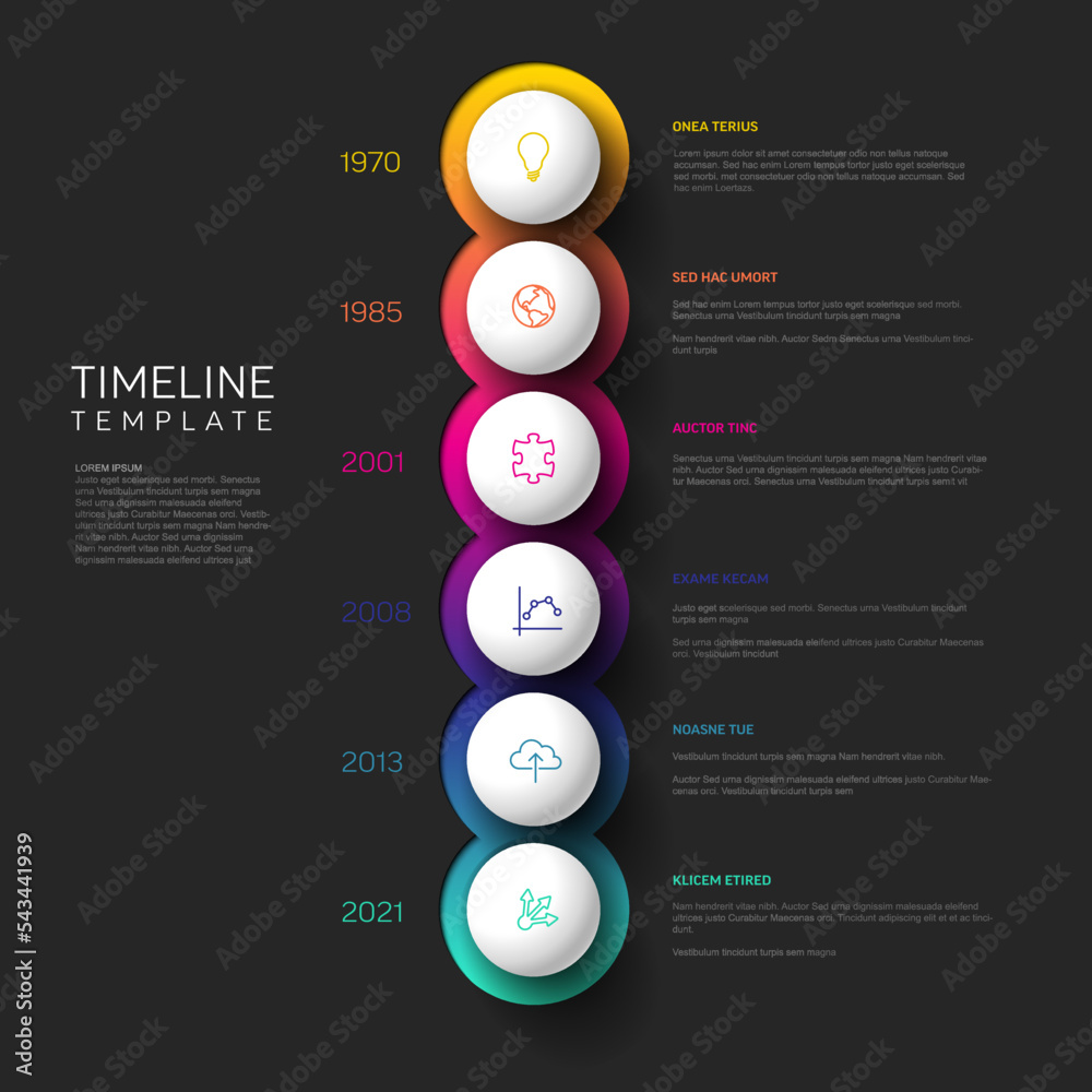 Infographic dark vertical Milestones Timeline Template with spheres ...