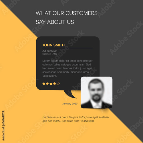 Yellow dark Client user testimonial review layout template