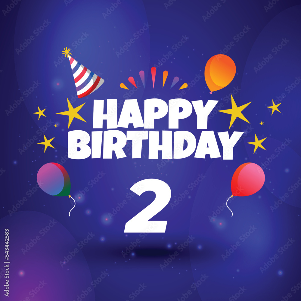 Happy 2nd birthday balloons greeting card background