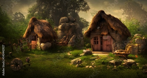 Obraz na plátně hut in forest, fantasy fairy tale art