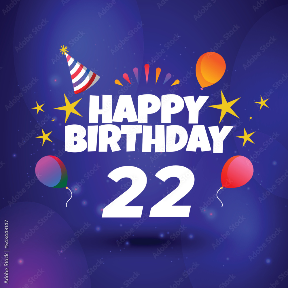 Naklejka premium Happy 22th birthday balloons greeting card background