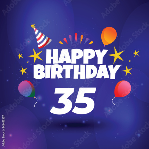 Happy 35th birthday balloons greeting card background