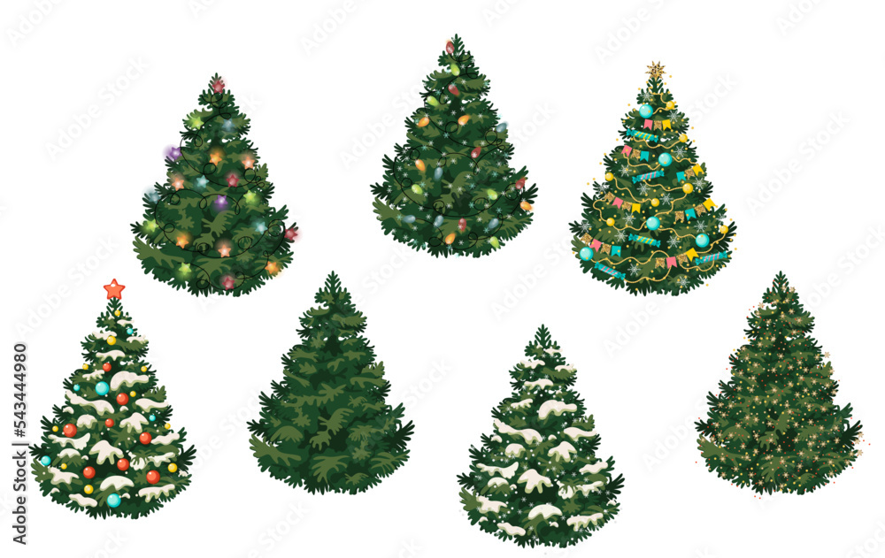 set of christmas trees