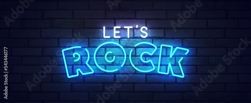 Rock neon sign, bright signboard, light banner. Rock festival. Rock star. Rock n roll party logo neon, emblem. Vector illustration