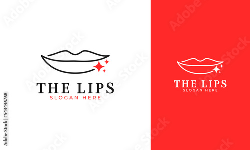 Simple and beautiful lips logo design with sparkle icon