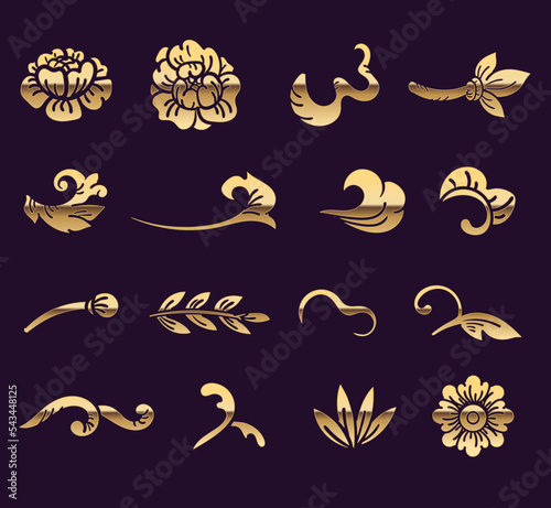 Beautiful golden classical prestige royal style decorative elements and dividers vector set