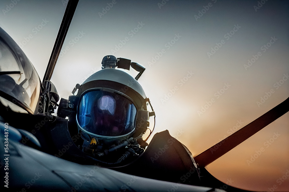 3D realistic rendering of a pilot in the cockpit of a fighter jet ...