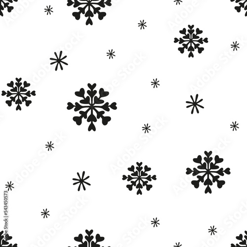 Christmas pattern with snowflakes doodle style, minimalism, seamless black and white
