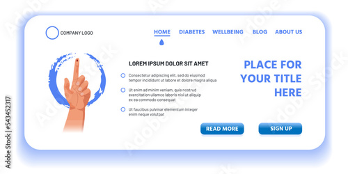 Diabetes. Medical company landing page, app. Patient information