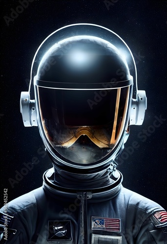 Photo Vertical hyper-realistic illustration of an astronomer in a space suit
