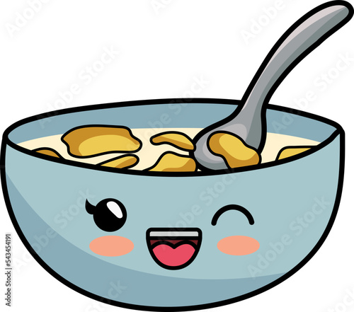 Vector illustration of a cute cartoon bowl with cereals