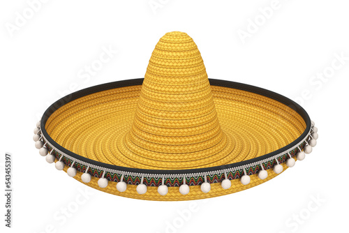 Yellow sombrero hat isolated on a white background, 3d render