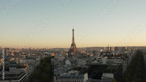 Eiffel tower, with the Paris building, during golden hour