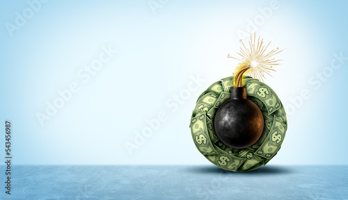 Hyperinflation economy and global inflation concept or overvalued economics as a financial crisis and inflated prices as a finance risk to investors and speculative valuation ready to explode as an ex photo