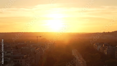Paris golden hour sunset mountain view from Triumphal Arch, France