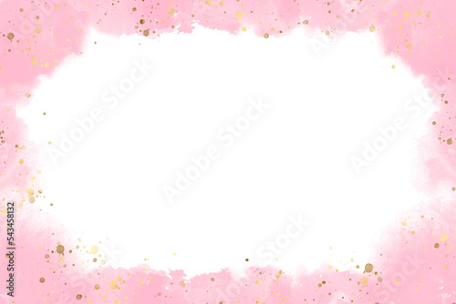 Rose pink and luxury gold drops splash abstract watercolor frame background texture. High resolution colorful watercolor splash texture for cards, backgrounds, wall art, posters. Hand draw backdrop © artlab