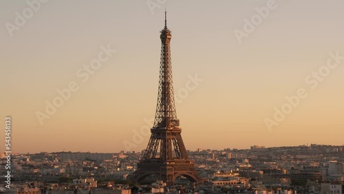 Eiffel tower golden hour during clear sky sunset. Centre Frame. 