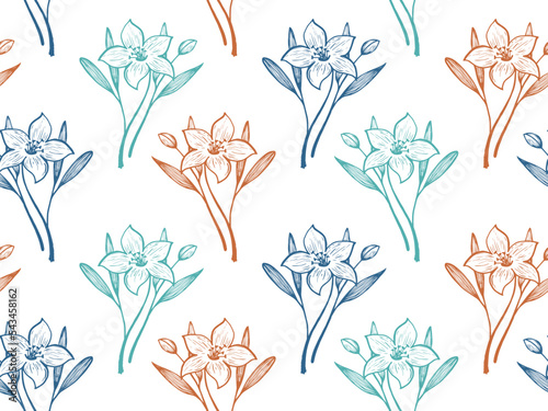 Daffodil or lily flowers vector seamless pattern textile print summer design.