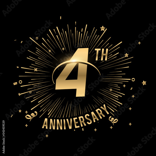 Happy 4th Anniversary. with fireworks and star .Greeting card