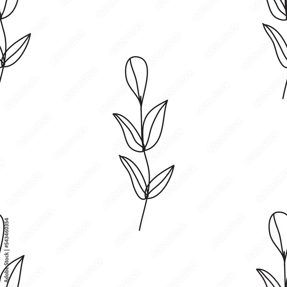 Seamless plant pattern. Botany. Homemade flowers. Cacti and succulents. Geometric shapes. Abstraction. Vector illustration of linear shapes. Vase. Scandinavian style of doodles.