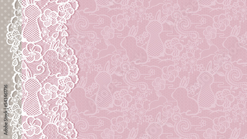 うさぎのレースのコラージュをイメージした背景イラスト_16:9