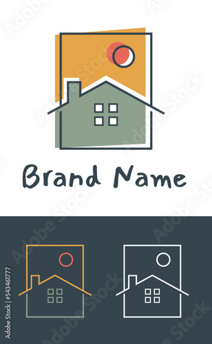 A line art icon logo of a house with an aesthetic concept