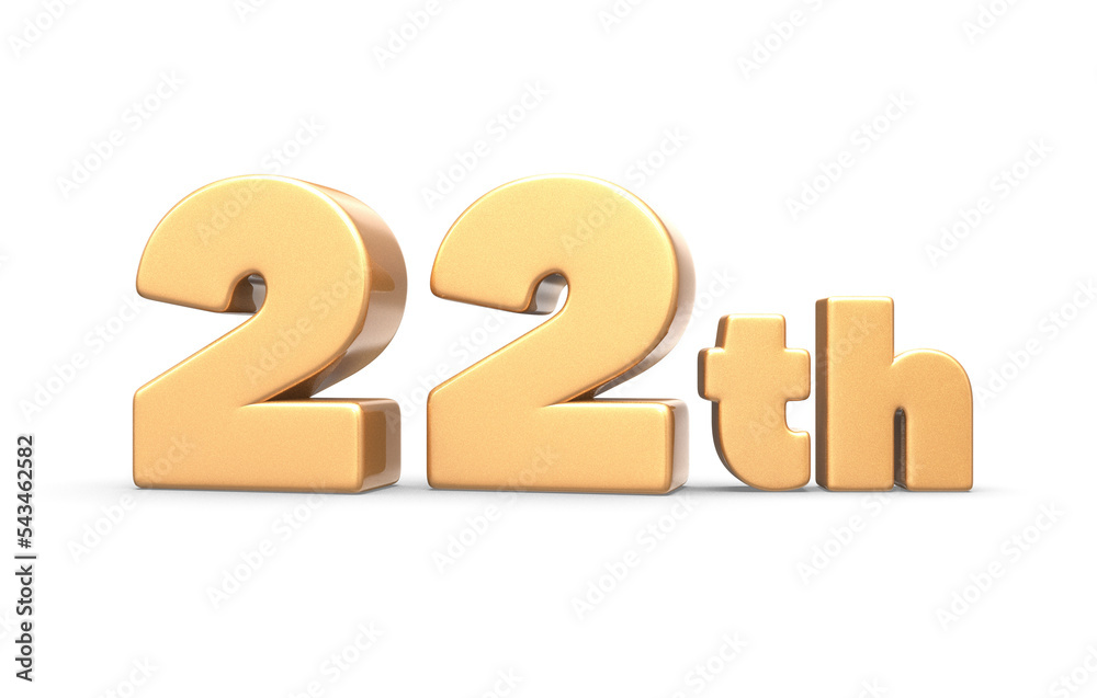 happy anniversary number 22th gold 3d render happy anniversary number 22th gold 3d render