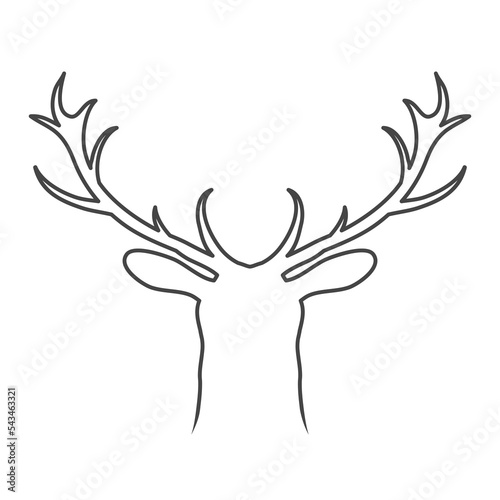 Red deer head with big antlers. Black line silhouette. Forest herbivore animal. Faina and wildlife. Vector illustration template isolated on white background