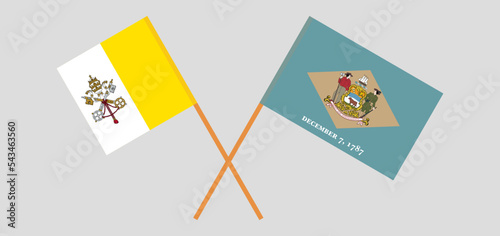 Crossed flags of Vatican and The State of Delaware. Official colors. Correct proportion