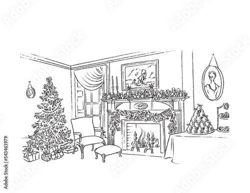 christmas tree with gifts and decorations