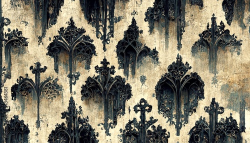 black gothic decorations on a gold background