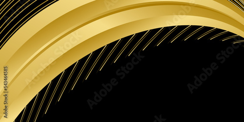 Modern abstract black background with glow and golden line composition