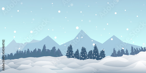 winter landscape and forests and mountains against the background of snow