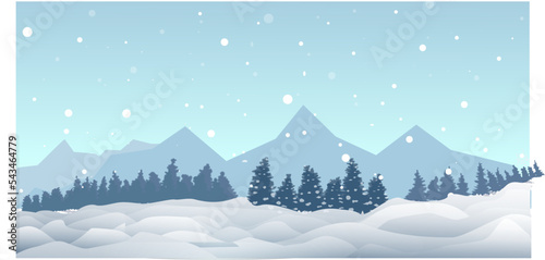 winter landscape and forests and mountains against the background of snow