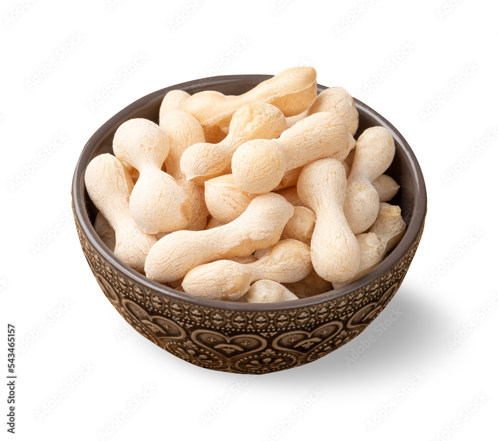 Traditional brazilian polvilho or starch biscuit on a bowl isolated over white background Traditional brazilian polvilho or starch biscuit on a bowl isolated over white background