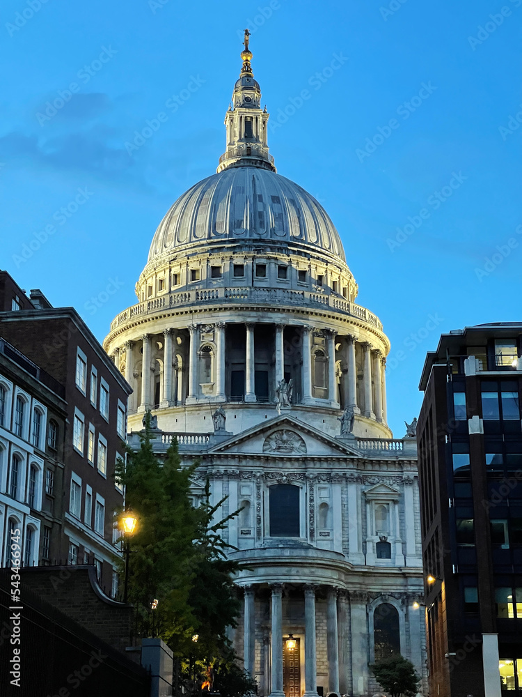 St. Pauls Cathedral in London UK at night in blue hour