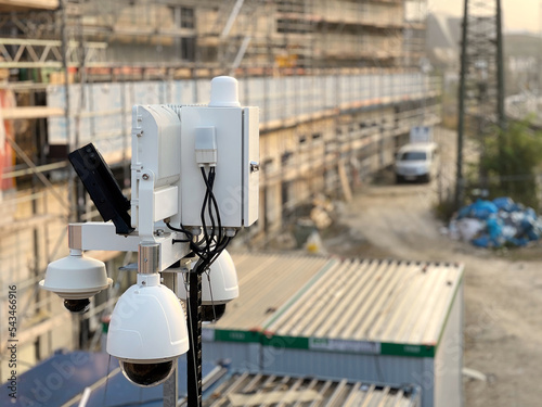 Construction site with surveillance camera as protection against theft or vandalism