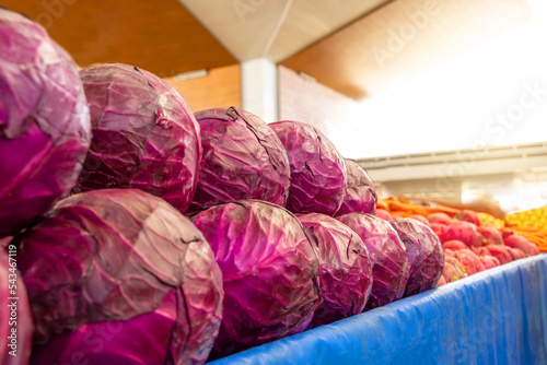 Red violet cabbage on a farm market. photo