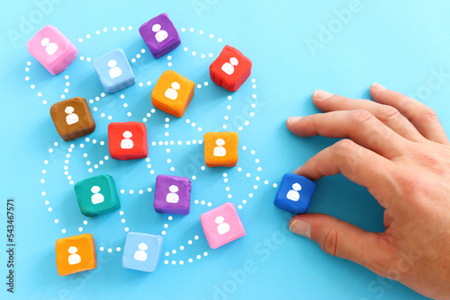 business concept image of plasticine blocks with people icons ,human resource...