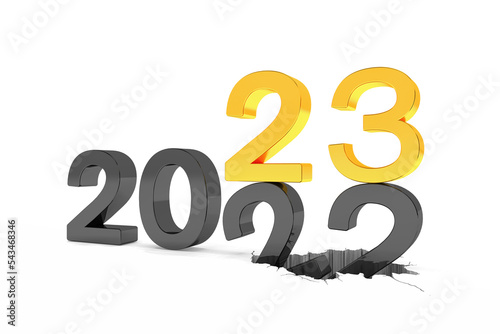 Canvas Print 3d render of the numbers 2022 and 23 in black and gold over white background