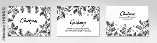 Set of hand drawn chickpeas botany background. Vector illustration in sketch style. Packaging design