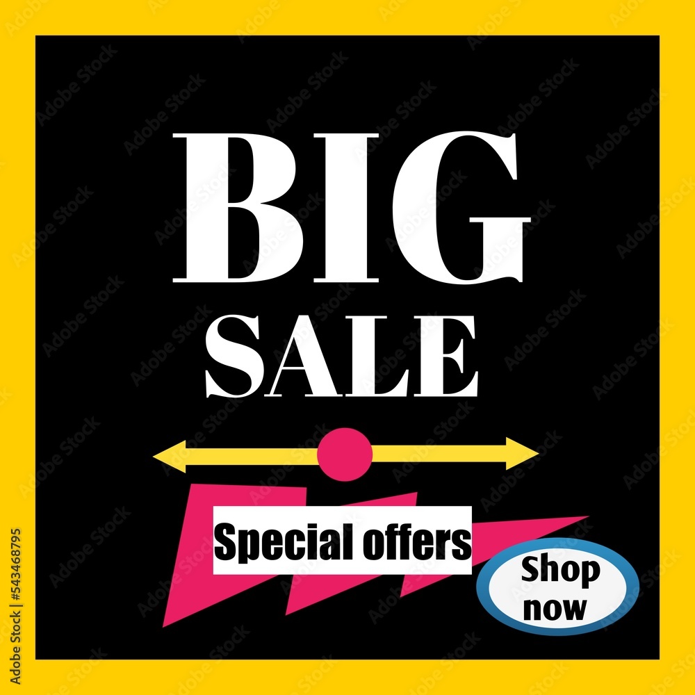 Big sale special offers shop now text banner with black and yellow background