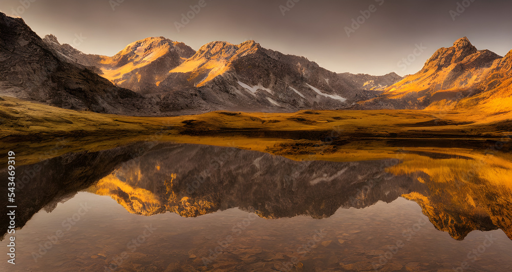Illustration Beautiful Landscape With Water Reflection